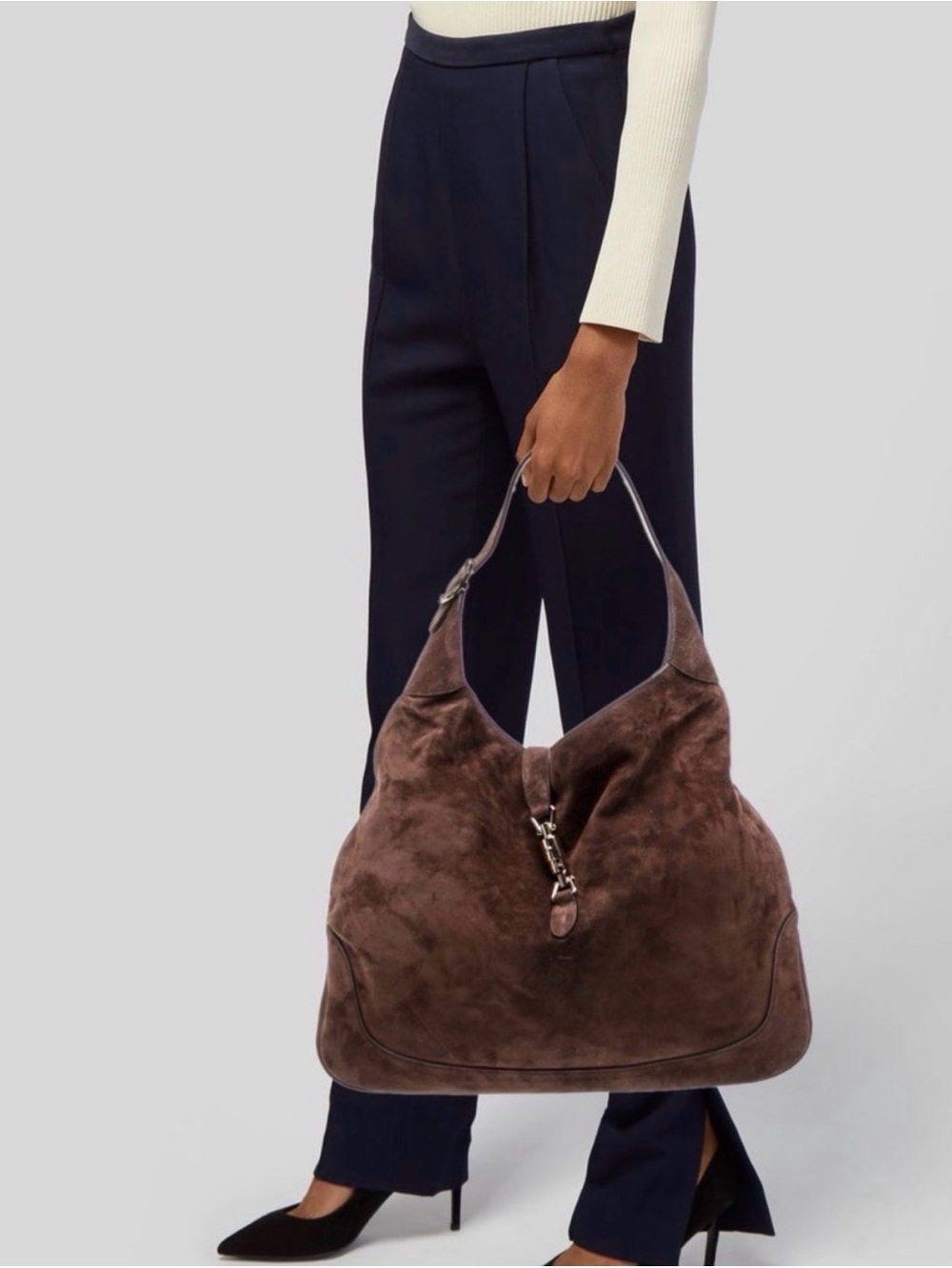 Gucci Jackie Giorno Brown Suede Shoulder Bag with Gold Hardware - Picture 7 of 7